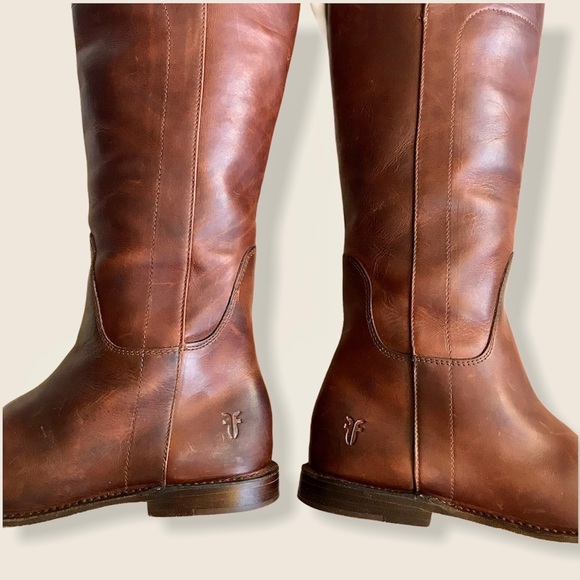 Frye Paige Cognac Knee-High Pull-On Leather Boots - Picture 13 of 16